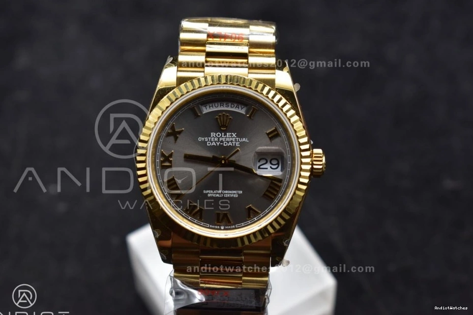 Roman QF on Marker V5 SportInspired DayDate Grey Weight) President vr3255 904L 700 with Steel Bracelet Best 36 Edition (Gain Dial YG 1228